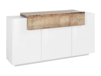 Buffet Chicyla Buffet de cuisine 3 portes Buffet de salon Made in Italy 160x45h86 cm Blanc brillant et érable KIRS39071