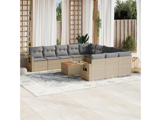 Salon de jardin avec coussins 12 pcs beige résine tressée WROV21929