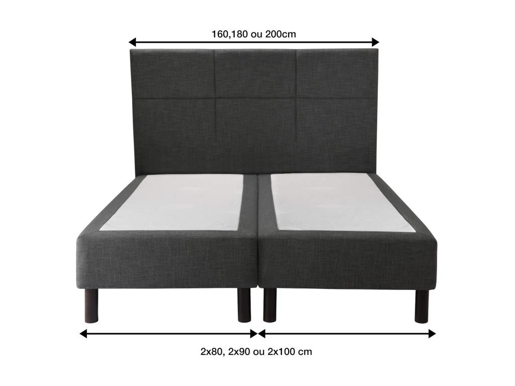 Ensemble boxspring sommier à ressorts tête de lit pieds gris chiné Domopure ENCHANTEUR 200x200 GBQX71807