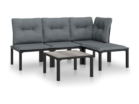 Salon de jardin 5 pcs noir et gris résine tressée EOYM79916