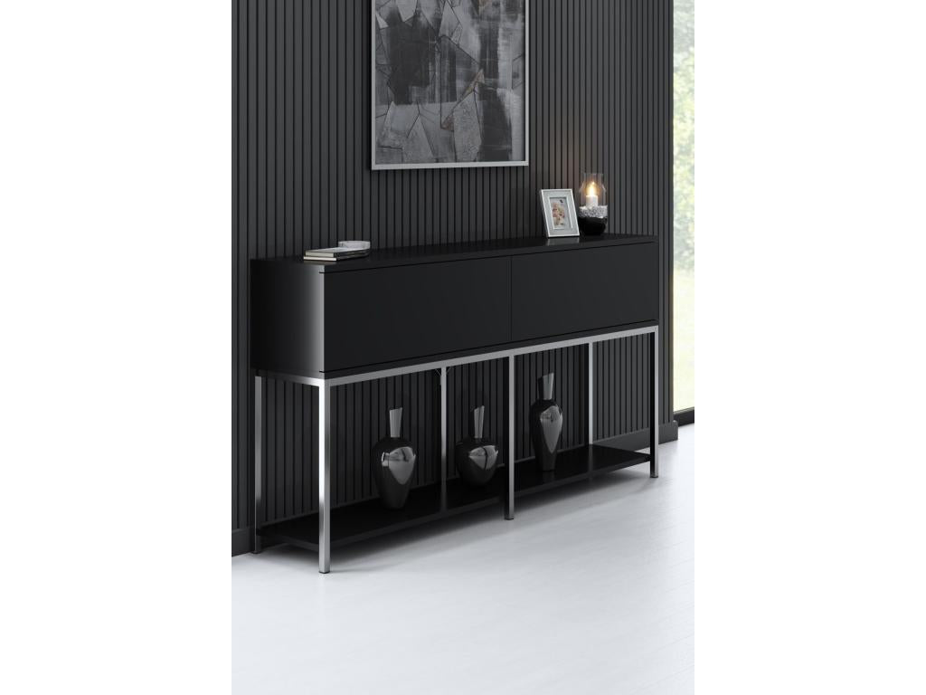 Console style contemporain Domopure L150cm Bois Noir et Métal Argent THGX92228