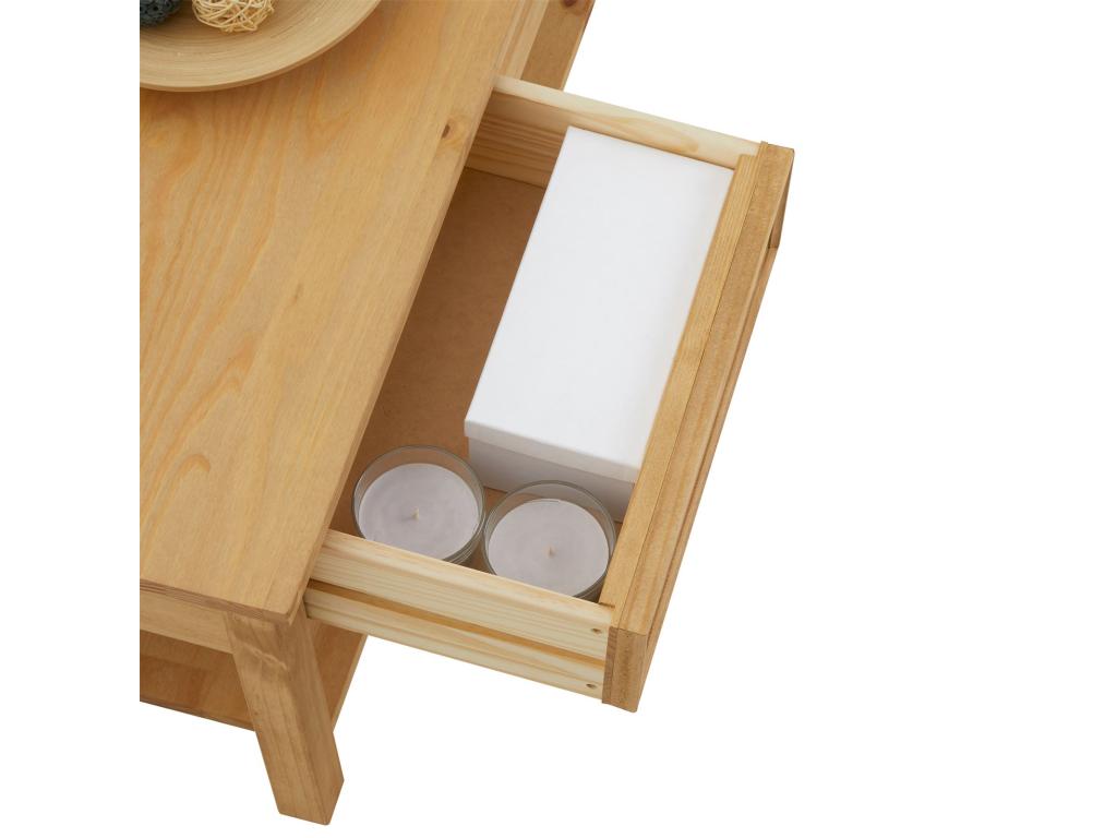 Table basse Chicyla table de salon rectangulaire style mexicain avec 2 tiroirs et 1 étagère inférieure en pin massif teinté/ciré WIRO44885