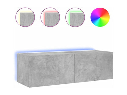 Meuble TV mural avec Domopureères LED gris béton 100x35x31 cm QTSK70970