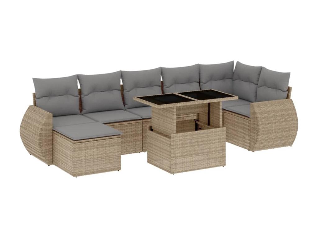 Salon de jardin avec coussins 8 pcs beige résine tressée EDOG05804