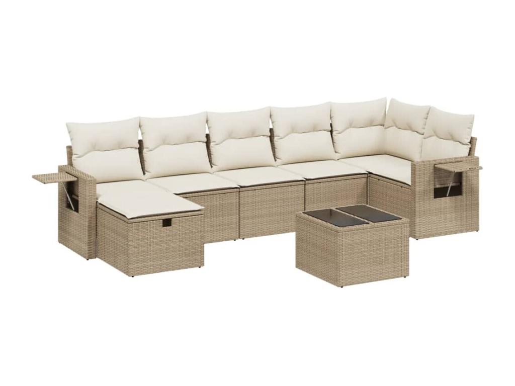 Salon de jardin avec coussins 8 pcs beige résine tressée LFHA20433