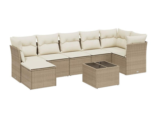Salon de jardin avec coussins 8 pcs beige résine tressée MTFX05616