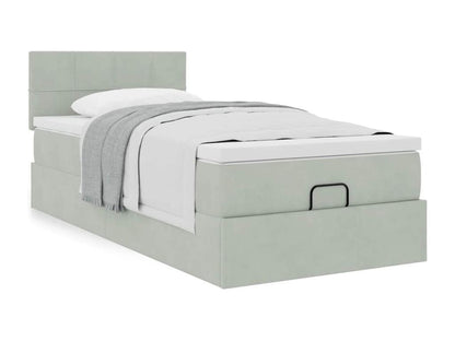 Cadre de lit ottoman et matelas gris clair 90x200 cm velours HQXR48053