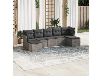 Salon de jardin avec coussins 7 pcs gris résine tressée CZJO07045