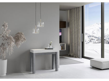 Console extensible 90x40/196 cm Naxy Mix Small dessus Frêne Blanc - structure Gris Béton QHIN73870