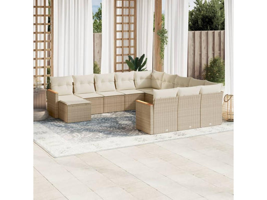 Salon de jardin avec coussins 12 pcs beige résine tressée ESNL76387