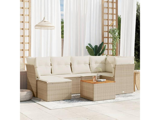 Salon de jardin avec coussins 7 pcs beige résine tressée WCCT98978