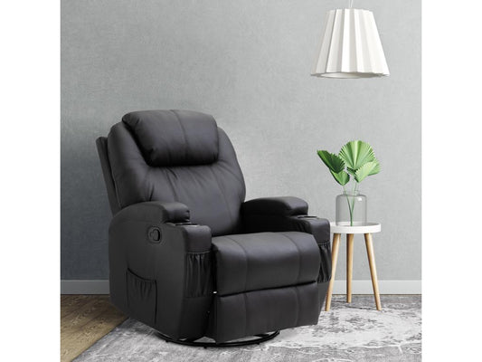 Fauteuil luxe de relaxation et massage inclinaison dossier repose-pied réglable revêtement synthétique noir NWGE83229