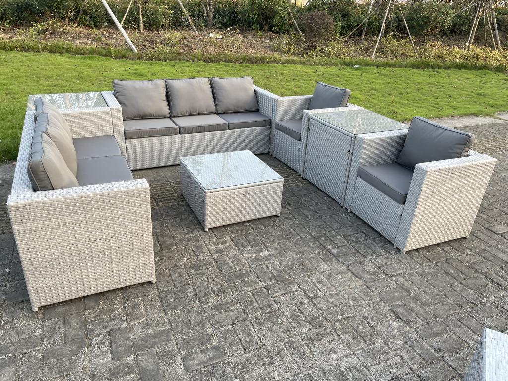 8 places Meubles de Jardin en rotin ave Canapé à 3 places 2 Fauteuil 2 Table d'appoint Table basse Gris Clair GAAG20350