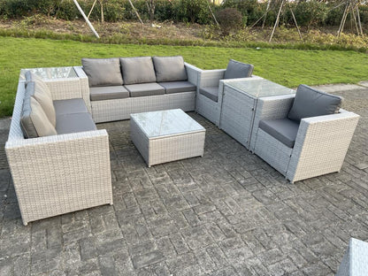 8 places Meubles de Jardin en rotin ave Canapé à 3 places 2 Fauteuil 2 Table d'appoint Table basse Gris Clair GAAG20350