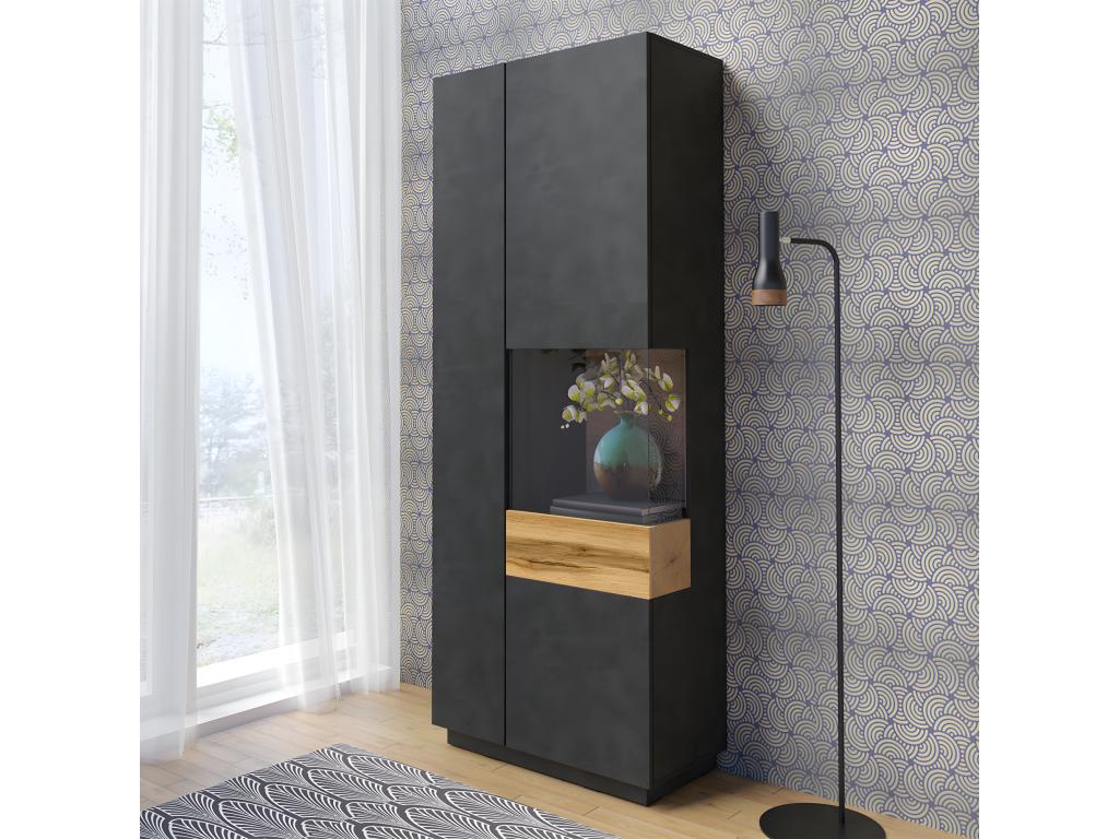 Vitrine 2 portes ouverture droite Chicyla Gris anthracite et Bois PZVJ65499