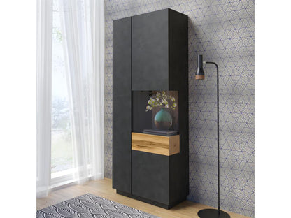 Vitrine 2 portes ouverture droite Chicyla Gris anthracite et Bois PZVJ65499