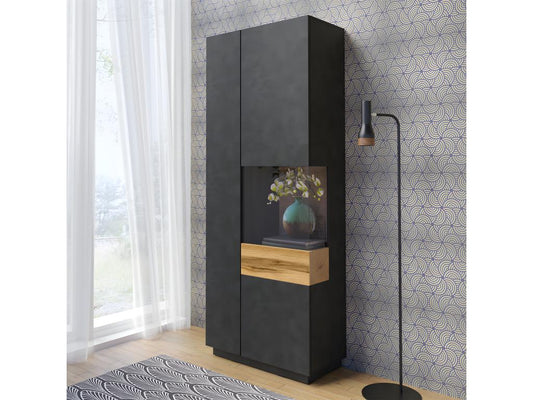 Vitrine 2 portes ouverture droite Chicyla Gris anthracite et Bois PZVJ65499