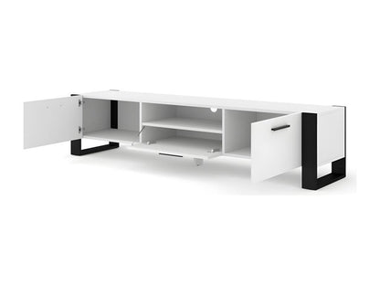 Meuble TV Domopure avec 3 portes en bois - Blanc et noir - L 200 x P 43 x H 48 cm EJSW82475