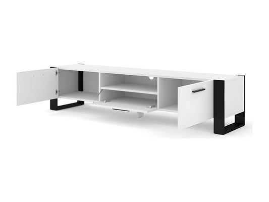 Meuble TV Domopure avec 3 portes en bois - Blanc et noir - L 200 x P 43 x H 48 cm EJSW82475