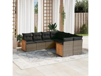 Salon de jardin 8 pcs avec coussins gris résine tressée