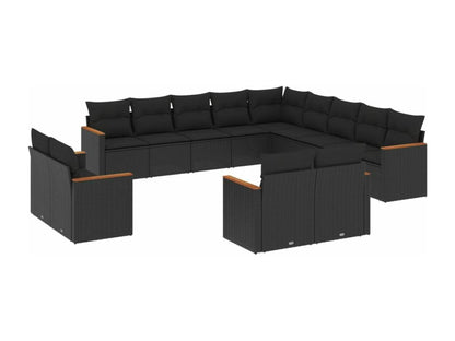 Salon de jardin avec coussins 13 pcs noir résine tressée PWTB69998