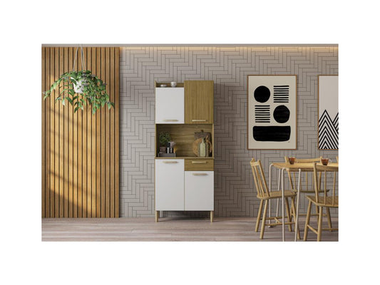 Buffet de Cuisine 4 Portes 1 Tiroir Chêne et Blanc L 73.6 H 175.7 P 36.3 cm LQTG81486