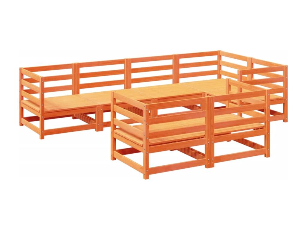 Salon de jardin 7 pcs cire marron bois de pin massif RYUY71462