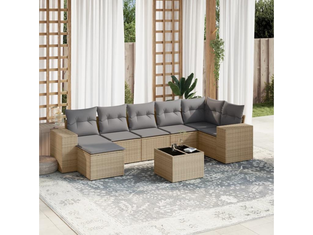 Salon de jardin avec coussins 8 pièces beige résine tressée EEUT83136