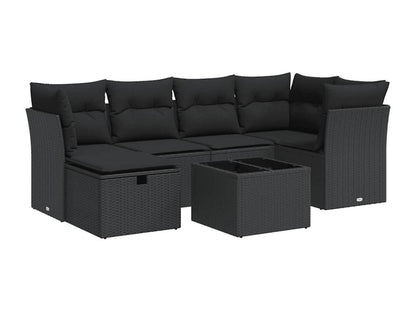 Salon de jardin 7 pcs avec coussins noir résine tressée OVHK08484